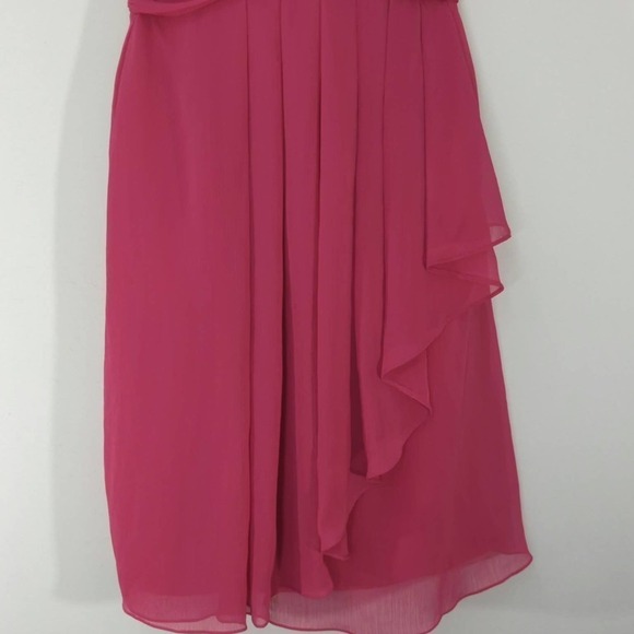 David's Bridal Crinkle Chiffon Front Cascade Pink Mini Dress‎ | SIZE 2 - Picture 4 of 10